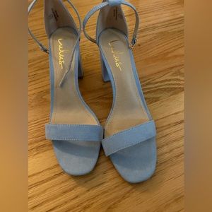 Light blue suede ankle strap heels size 11